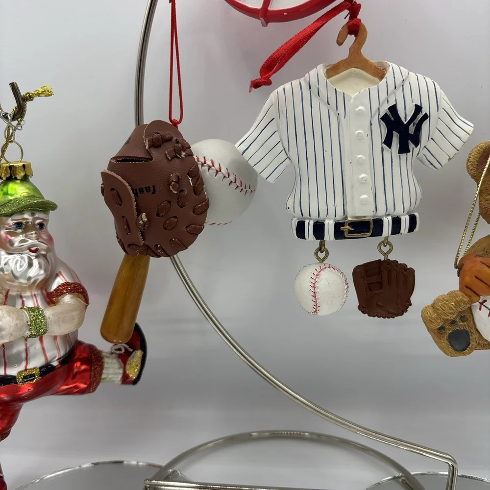 NY Yankees MLB Christmas Ornament Lot 5 Glass Santa Bear Jersey Baseball Decor